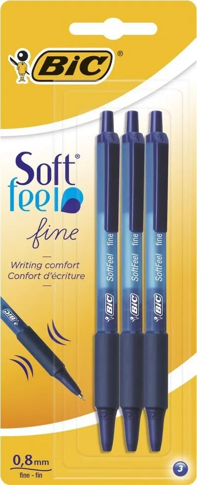 Set stilolapsa BIC Soft Feel Clic Grip, 3 copë, kaltër - 1