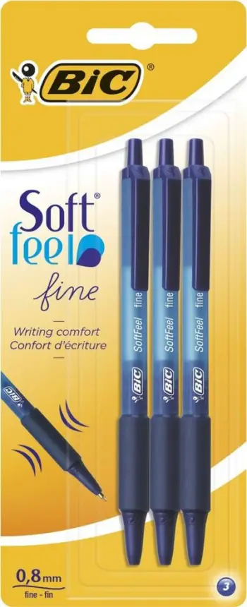 Set stilolapsa BIC Soft Feel Clic Grip, 3 copë, kaltër