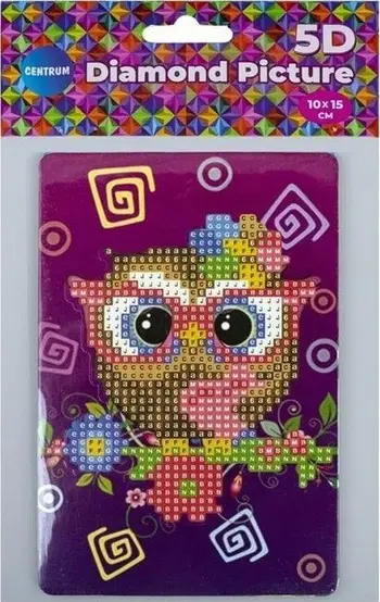 Set kreativ me mozaik diamanti Panta Plast Diamond Owl, 10x15 cm, me kavaletë plastike