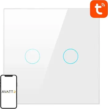 Switch smart Avatto TS02-EU-W2 me WiFi, 2 butona, i bardhë