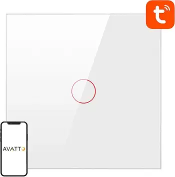 Switch i mençur Avatto LZTS02-EU-W1, ZigBee, 1 buton, pa tel neutral, i bardhë