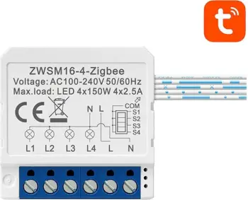 Ndërprerës inteligjent ZigBee Avatto ZWSM16 W4, 4 kanale, TUYA, i bardhë