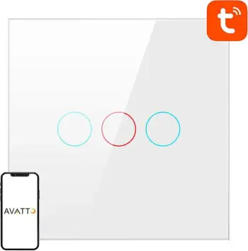 Çelës ndriçimi smart Avatto TS02 EU W3, Wi Fi, 3 kanale, i bardhë