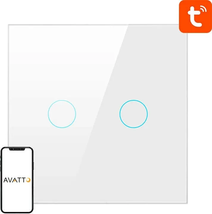 Switch i mençur Avatto ZTS02-EU-W2, 2 butona, ZigBee, i bardhë - 1