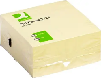 Letra vetëngjitëse Q-Connect Adhesive Cube, 76 x 76 mm, 400 fletë, të verdha