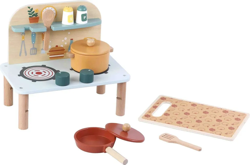 Lodër kuzhinë druri Promis Mini Kitchen, me enë dhe vegla, ngjyra pastel - 1