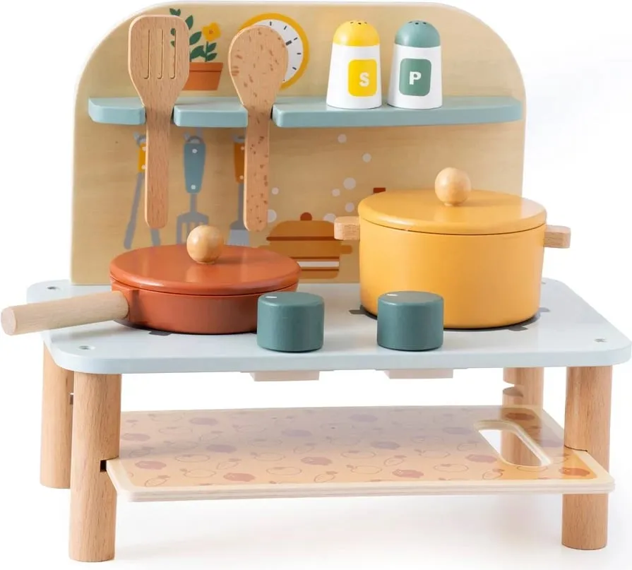 Lodër kuzhinë druri Promis Mini Kitchen, me enë dhe vegla, ngjyra pastel - 2