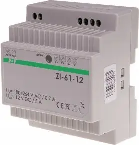 Furnizues energjie F&amp;F ZI-61-12V, 60W, 12V DC, montim në shinë DIN