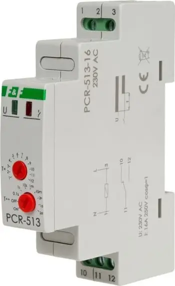 Relè kohe F&amp;F PCR-513-16, 230V AC, montim në shinë 35mm, e bardhë