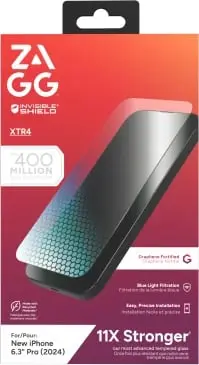 Mbështjellës Zagg InvisibleShield Glass XTR4 Graphene për iPhone 16 Pro, me filtër dritë blu, Blu