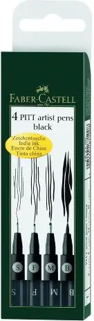 Set markera Faber-Castell PITT 199, të zi, 4 copë