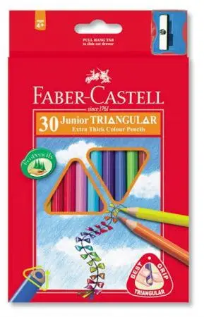 Set i ngjyrave Faber-Castell Jumbo Crayons Triangular, 30 ngjyra + mprehës