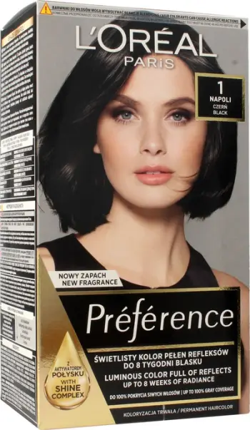 Ngjyrë për flokë për femra L'Oreal Paris Preference 1 Napoli Black, 1 copë