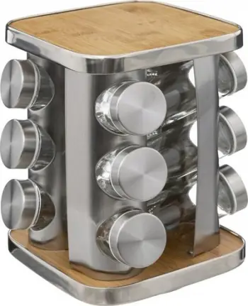 Rraf për erëza 5five, 12 kavanoza, bambu dhe çelik inox