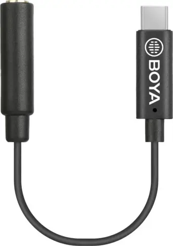 Adapter BOYA 3.5mm femër TRS në mashkull USB-C, ngjyrë e zezë