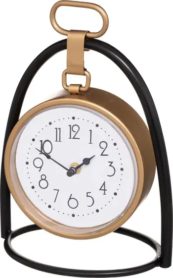 Orë tavoline Atmosphera Silent Classic Clock, mekanizëm i qetë, në qëndrim të artë, e zezë