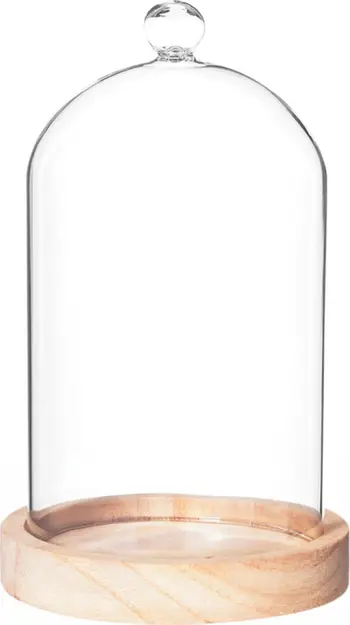 Kupë dekorative qelqi Atmosphera Glass Bell Wood, 19cm, bazë druri, bezhë