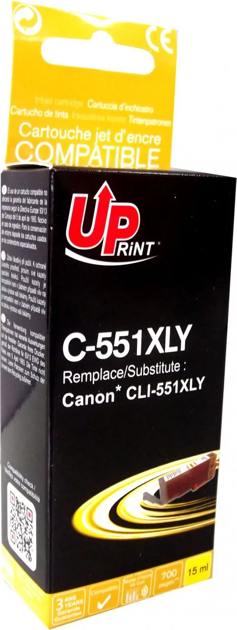Ngjyrë për printer UPrint C-551XLY / CLI551Y XL, e verdhë - 1