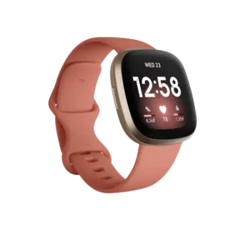Smartwatch Fitbit Versa 3 FB511GLPK, GPS i integrum, monitorim pulsi 24/7, Always-On Display, bateri 6+ ditë, rezistent në ujë 50 m, Pink Clay/Soft Gold