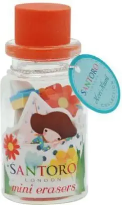 Goma mini Santoro, në shishe qelqi, të kuqe