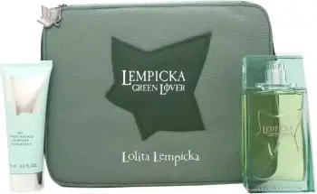 Set parfum për meshkuj Lolita Lempicka Green Lover, EDT 100 ml, aftershave gel 75 ml, me çantë tualeti