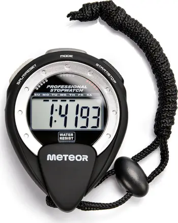 Kronometër digjital Meteor Stopwatch, matje 1/100 sek, rezistent ndaj ujit, i zi