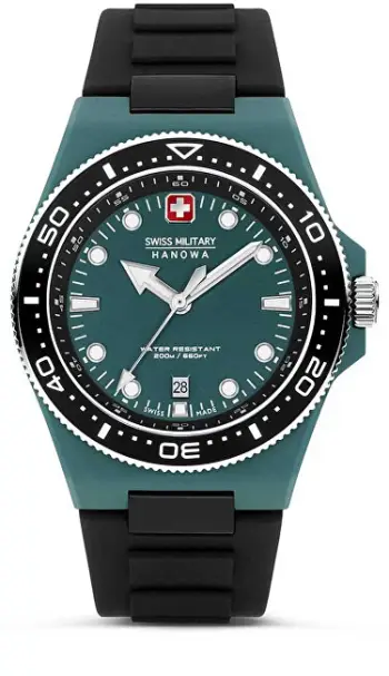 Orë dore për meshkuj Swiss Military Hanowa Ocean Pioneer #tide SMWGN0001185, e gjelbër/zezë