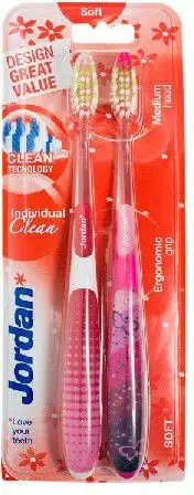 Set i furçave për dhëmbë Jordan DUO Individual Clean Soft, 2 copë, rozë