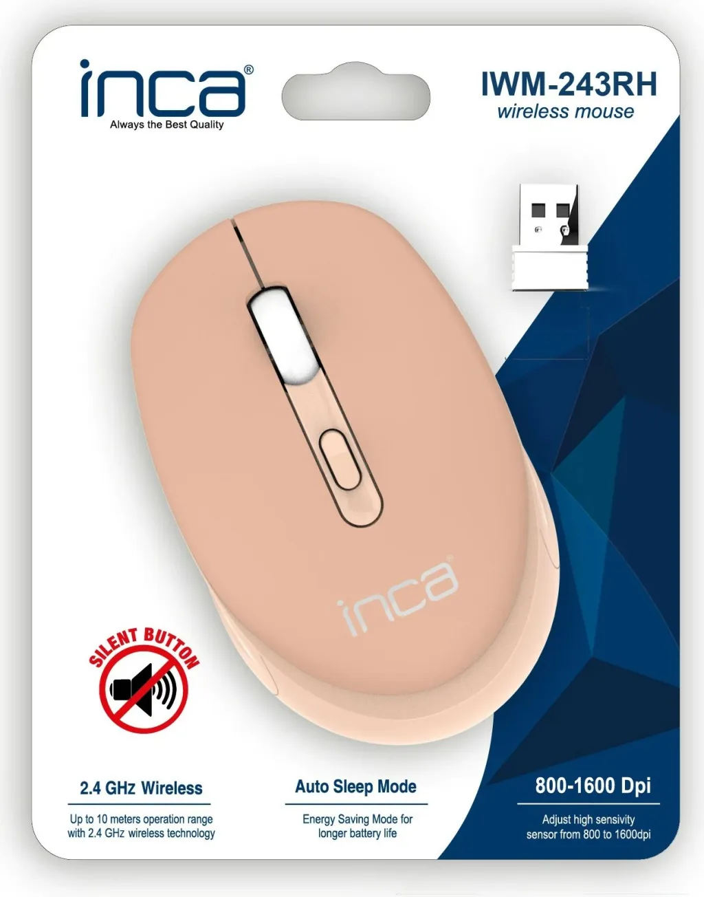 Maus Inca IWM-243RH, wireless, 1600 DPI, Candy Design, krem - 6