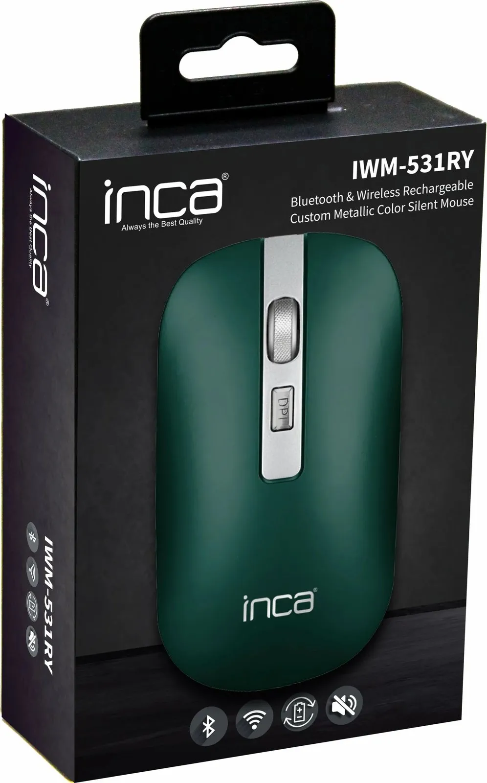 Maus Inca IWM-531RY, wireless & Bluetooth, 1600 DPI, akku, gjelbër - 5