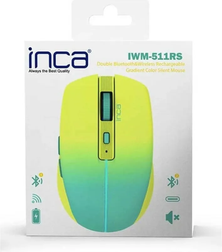 Maus Inca IWM-511RS, wireless & Bluetooth, 1600 DPI, 6 butona, verdhë - 6