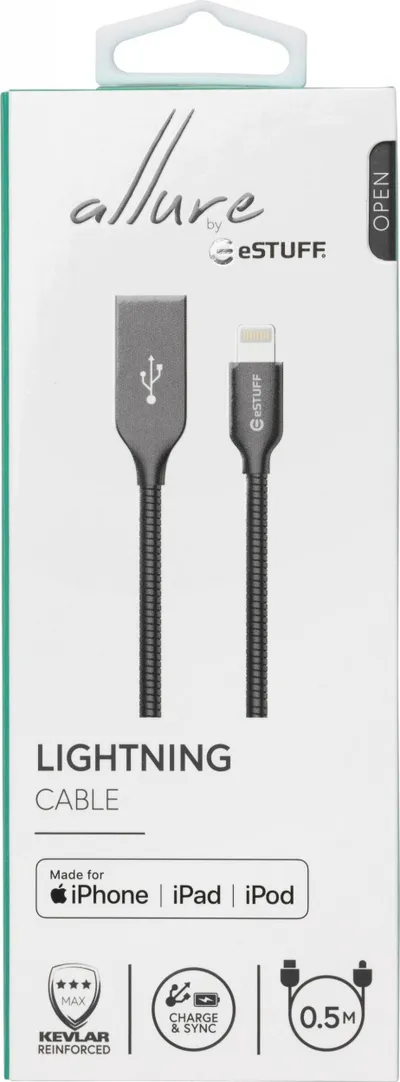 Kabllo USB eStuff ES601065, Lightning në USB A, 0.5 m, gri - 2