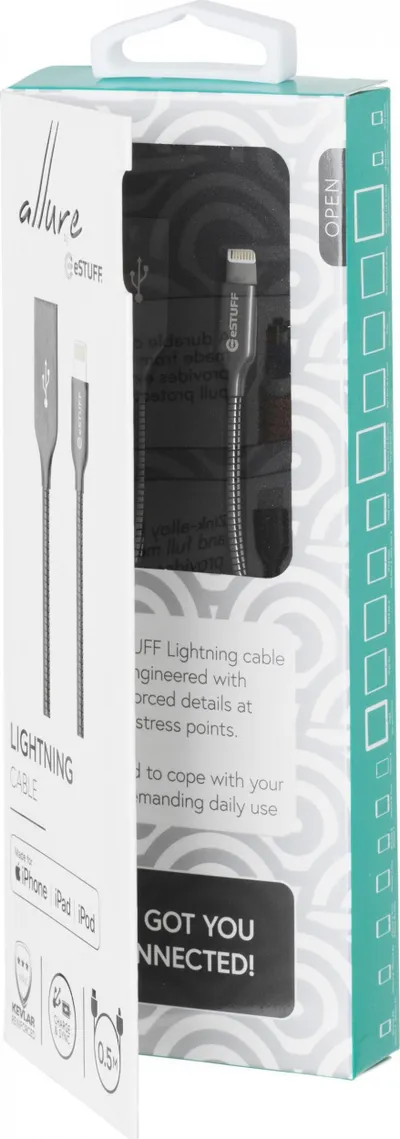 Kabllo USB eStuff ES601065, Lightning në USB A, 0.5 m, gri - 3
