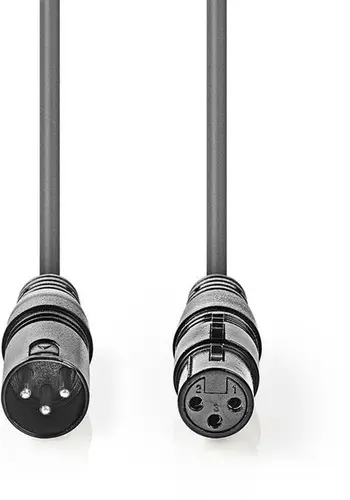 Kabllo audio XLR Nedis OnStage, 5 m, 3 pin mashkull në femër, gri