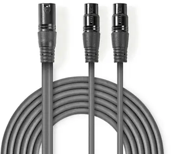 Kabllo audio splitter Nedis OnStage, XLR 3 pin mashkull në 2x XLR 3 pin femër, 1.5 m, gri