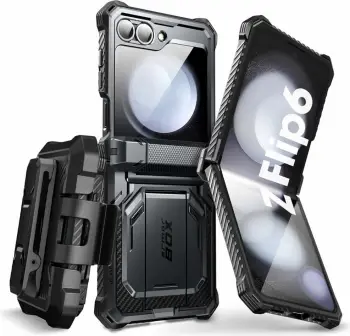 Mbështjellës Supcase ArmorBox për Samsung Galaxy Z Flip 6, i zi, me klip rripi