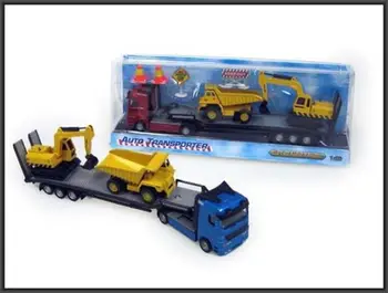 Set lodrash Hipo Car Transporter, kamion me dy automjete ndërtimi, shumëngjyrësh