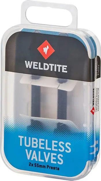 Set valvula tubeless Weldtite, Presta 55mm, 2 copë, të zeza