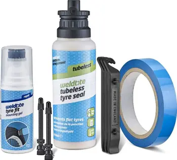 Set konvertimi tubeless për biçikletë rrugore Weldtite, valvula Presta, solucion vulosës, i zi