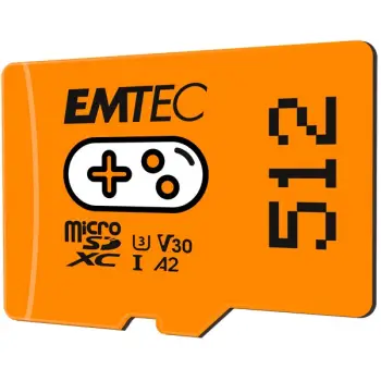 MicroSDXC EMTEC 512GB Gaming, UHS-I U3 V30 A2, portokalli