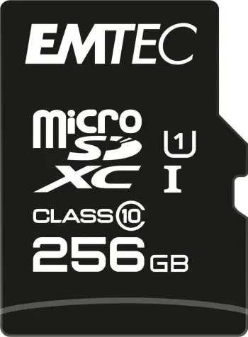 MicroSDXC EMTEC EliteGold 256GB, Class 10, UHS-I, SD adapter, e zezë