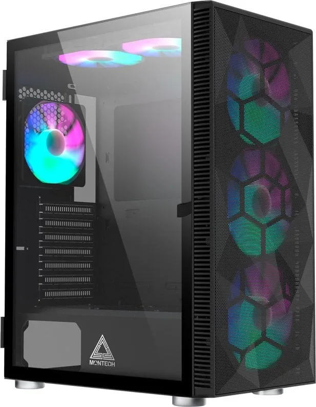 Kasë Montech X3 Mesh Mid Tower, RGB, Tempered Glass, e zezë - 1