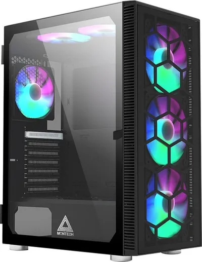 Kasë Montech X3 TG RGB, e zezë, Midi Tower - 1