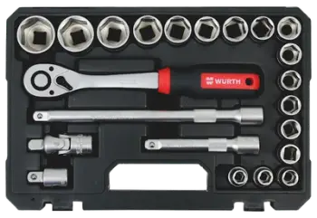 Set arpion me çelësa kokë, Würth, Redstripe, 1/2", 6 këndore, 22copë