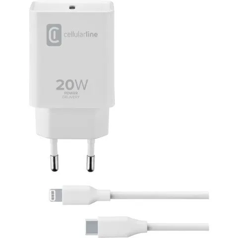 Set karikimi Cellularline USB-C C2l, 20W, + kabllo, i bardhë - 1