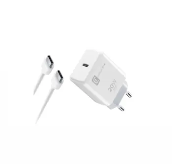 Set karikimi Cellularline USB-C C2C, 20W, + kabllo USB-C, i bardhë