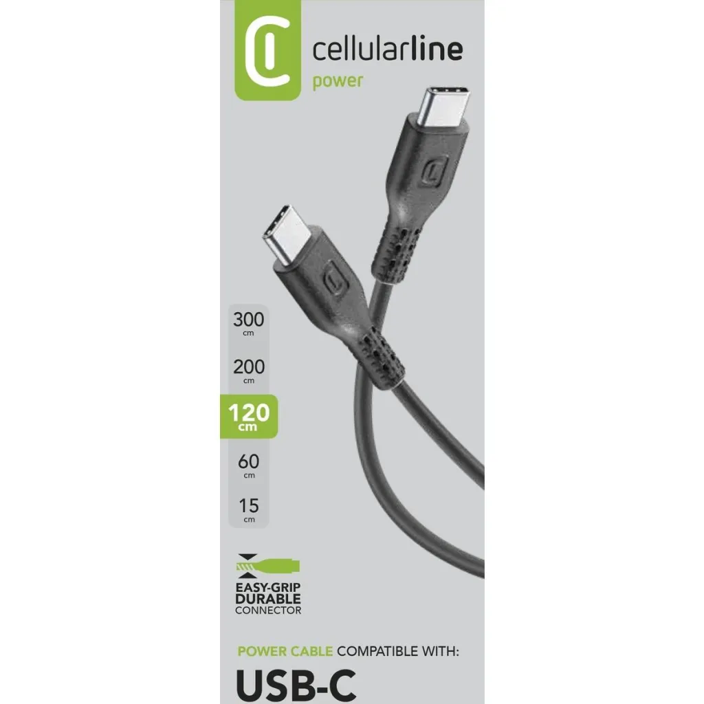 Kabllo Cellularline USBDATACUSBC-CK, Type-C/Type-C, 1..2m, e zezë - 2