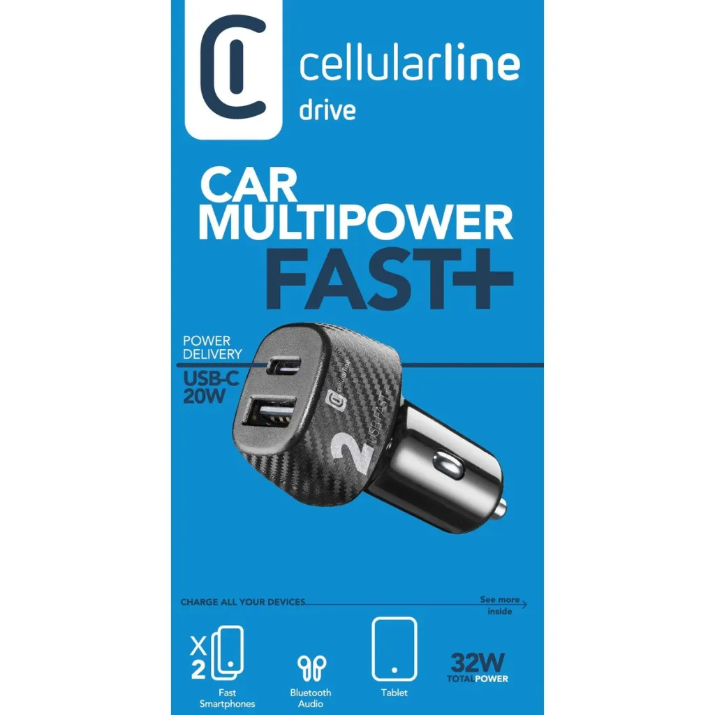Karikues për veturë Cellularline CBRUSB2PD32WK, 32W 2-PORTE, type-C/ USB-A i zi - 3