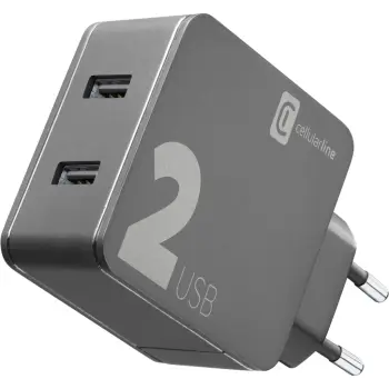 Karikues Cellularline Multipower ACHUSB224WK, 24W, 2-porte, USB-A, i zi