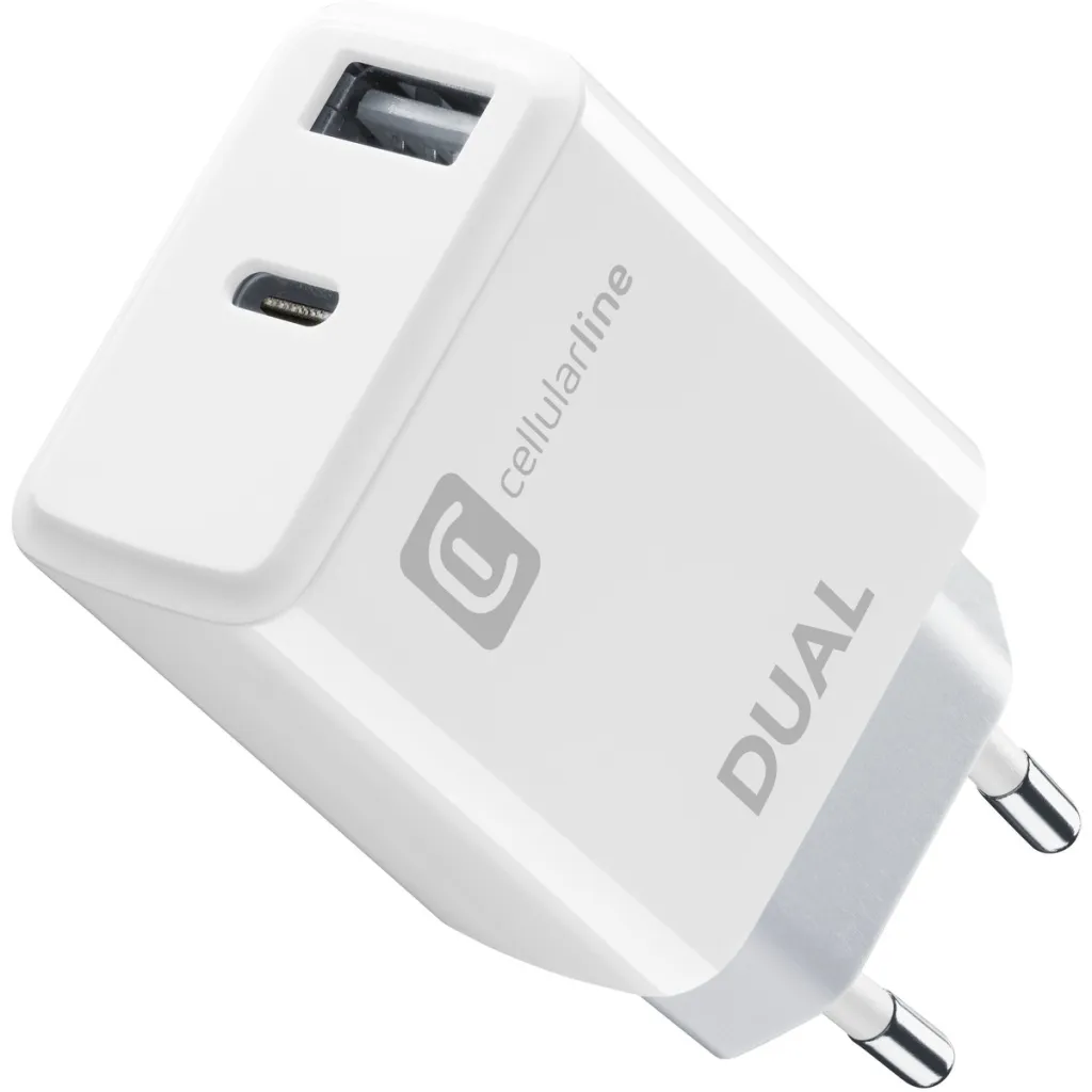 Karikues Cellularline Apple ACHIPHUSB2PD20WW, 20W, 2-porte, type-C/ USB-A, i bardhë - 1